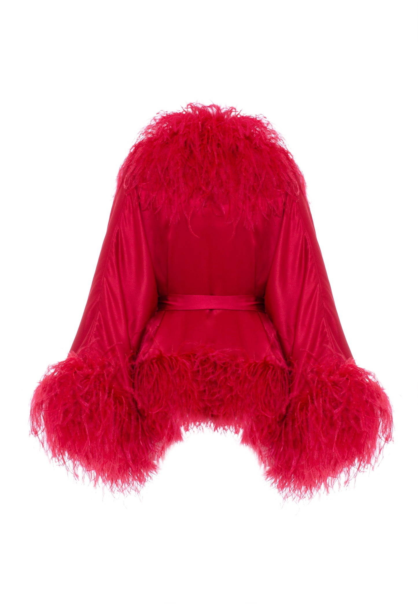 SHORT KAFTAN WITH NATURAL OSTRICH FEATHERS